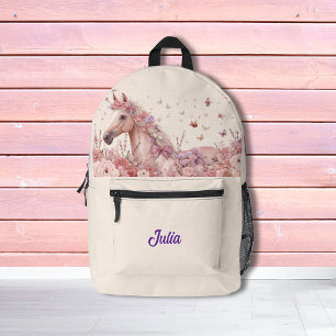Girls Pretty Ponies Pastel Floral Horse Printed Backpack