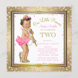 Girls Princess 2nd Birthday Party Pink Gold Invitation