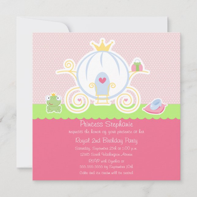 Girl's princess birthday party carriage invitation (Front)