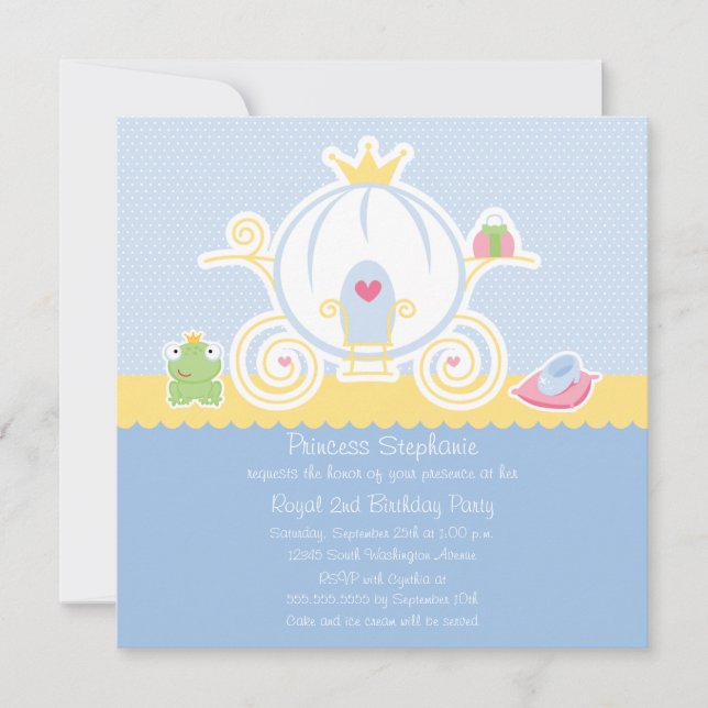 Girl's princess birthday party carriage invitation (Front)