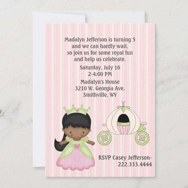 Girl's Princess & Coach Birthday Party Invitation (Front)