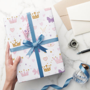 Girls Princess Crown Birthday  Wrapping Paper