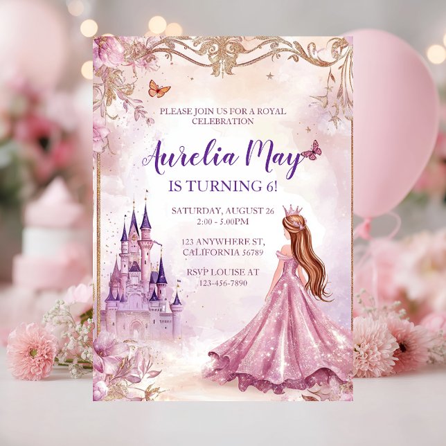 Girls Princess Pink Gold Birthday Invitation  (Creator Uploaded)
