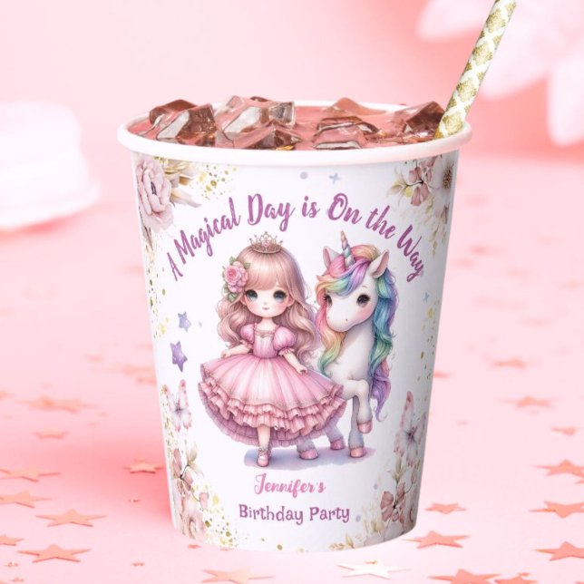 Girls Princess Unicorn Birthday Birthday Party Paper Cups (Creator Uploaded)
