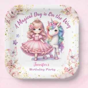 Girls Princess Unicorn Birthday Party Paper Plates