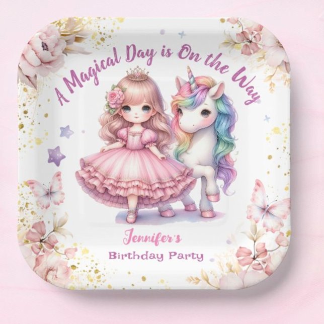 Girls Princess Unicorn Birthday Party Paper Plates (Creator Uploaded)