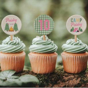 Girl's Printed Camping Cupcake Toppers