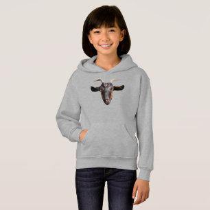 Girls Pullover Hoodie Black/Tan Goat