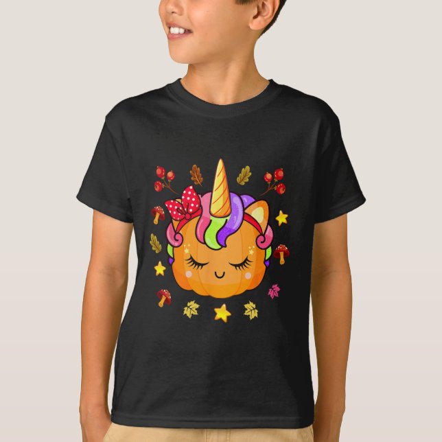 Girls Pumpkin  Cute Unicorn Pumpkin Fall Autumn Ki T-Shirt (Front)
