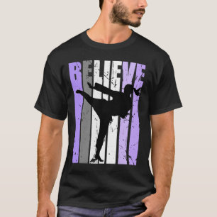 Girls Purple Distressed Believe Karate Girl Black  T-Shirt