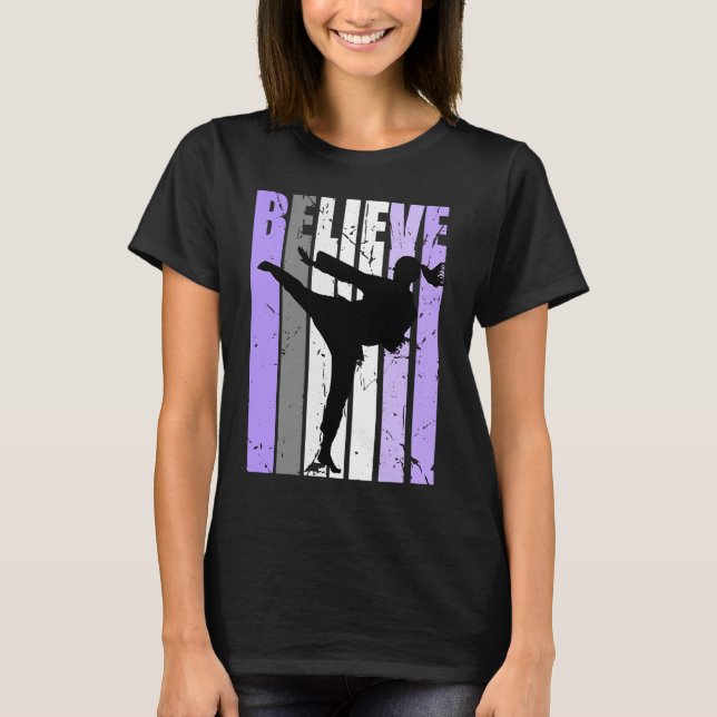 Girls Purple Distressed Believe Karate Girl Black  T-Shirt (Front)
