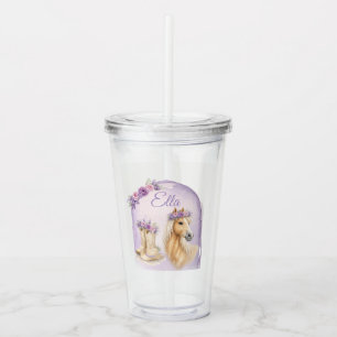 Girls Purple Floral Horse Acrylic Tumbler