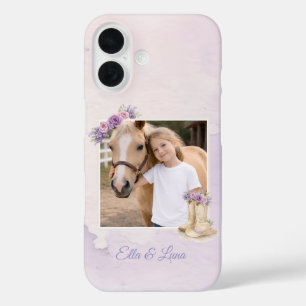 Girls Purple Floral Horse iPhone 16 Case