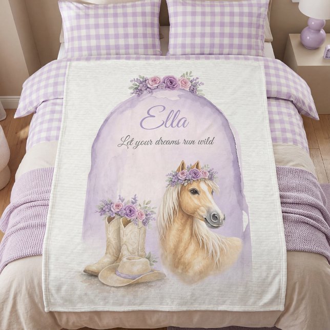Girls Purple Floral Horse Fleece Blanket (Creator Uploaded)