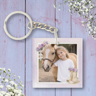 Girls Purple Floral Horse Key Ring
