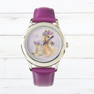 Girls Purple Floral Horse Watch