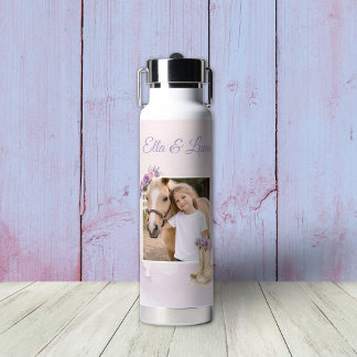 Girls Purple Floral Horse Water Bottle