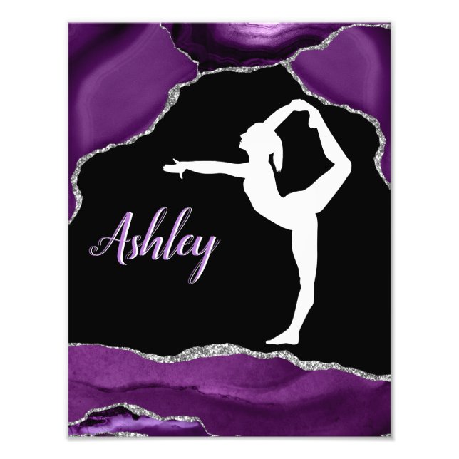 Girls Purple Glitter Gymnastics Dance or Cheer   Photo Print (Front)