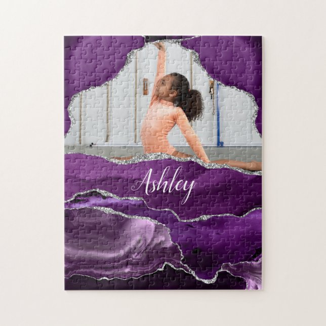 Girls Purple Glitter Personalised Photo and Name   Jigsaw Puzzle (Vertical)