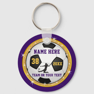 Girls Purple Gold Cheap Personalized Soccer Gifts Key Ring