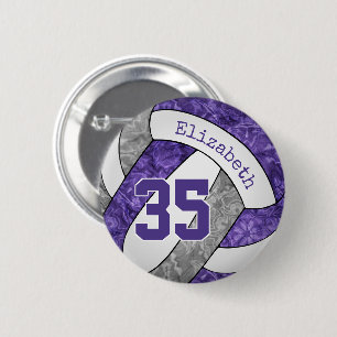 girls purple grey volleyball team colours 6 cm round badge