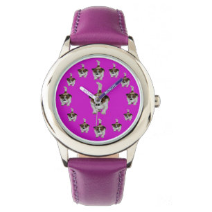 Girls Purple Leather Fox Terrier Pattern, Watch, Watch