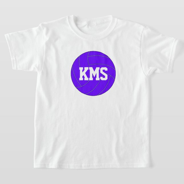 Girls Purple Volleyball Custom Text School Letters T-Shirt (Laydown)