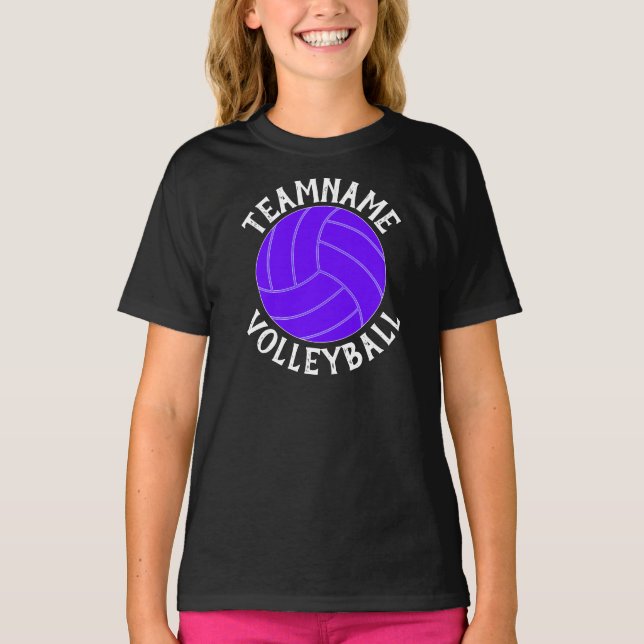 Girls' Purple Volleyball Team, Player & Number T-Shirt (Front)