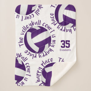girls purple white volleyball court happy place sherpa blanket