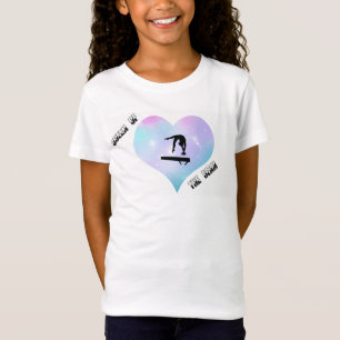 Girls Queen of the Beam Gymnastics Heart T-Shirt