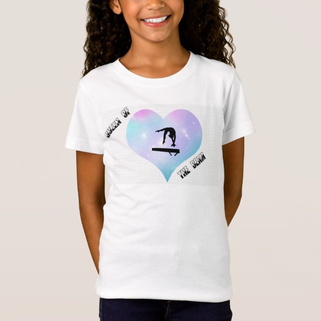 Girls Queen of the Beam Gymnastics Heart T-Shirt (Front)
