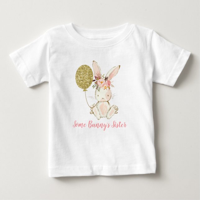 Girls Rabbit Balloon Some Bunny's Sister T Shirt (Front)