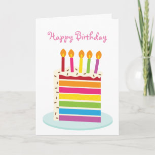 Girl's Rainbow Birthday Cake Slice Card