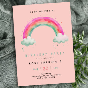 Girls Rainbow Birthday Invitation