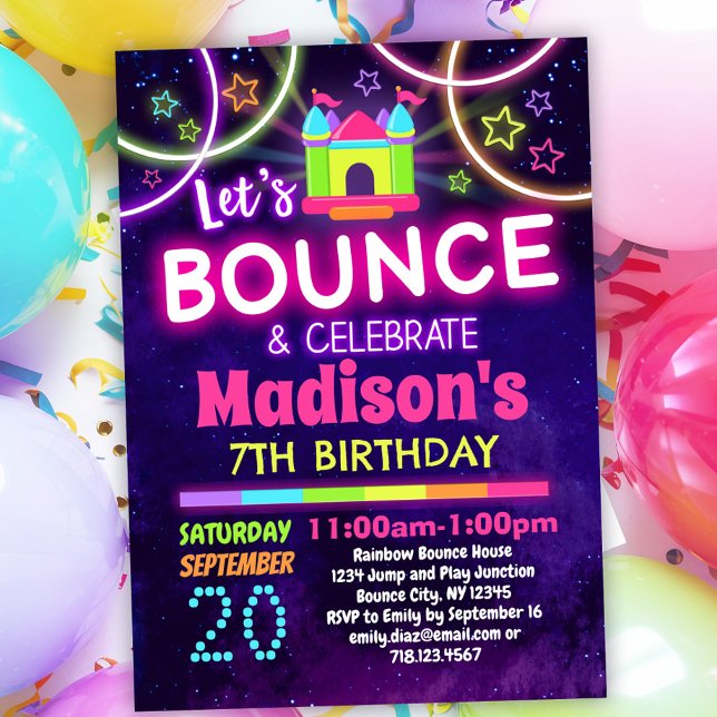 Girls Rainbow Bounce House Birthday Party Invitation (Creator Uploaded)
