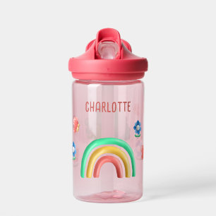 Girls Rainbow Butterfly Kids Personalised  Water Bottle