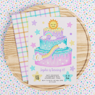 Girls' Rainbow Cake Birthday Invitation