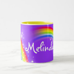 Girls rainbow custom name purple mug