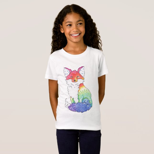 Girls Rainbow Fox T-shirt (Front Full)
