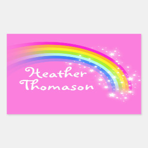 Girls rainbow name pink id label sticker