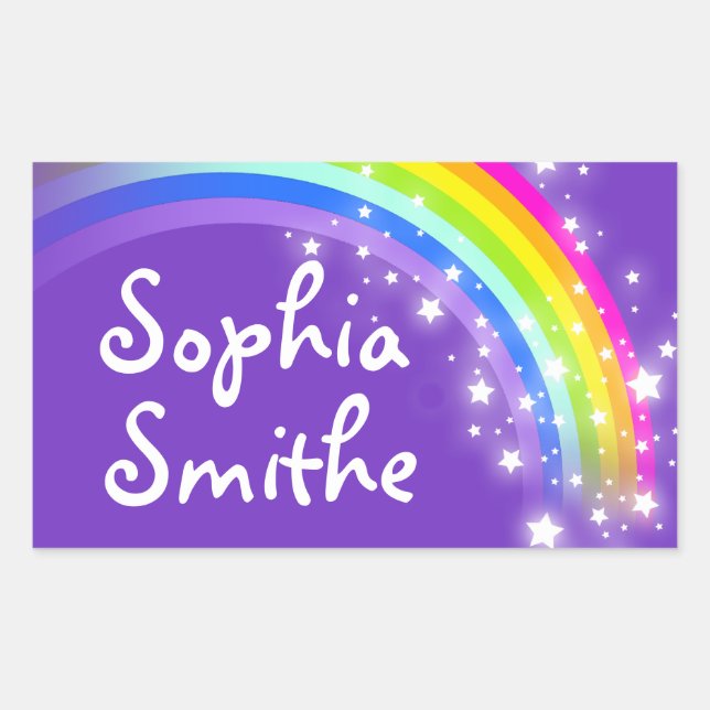 Girls rainbow name purple id label sticker (Front)