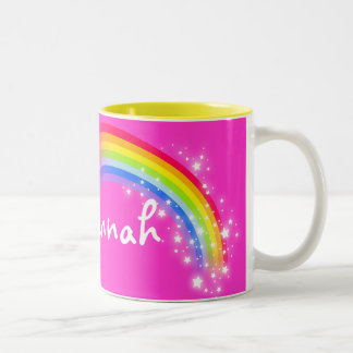 Girls rainbow pink custom name mug