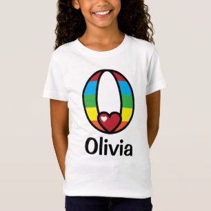 Girls Rainbow Top Rainbow Initial Shirt Monogram O