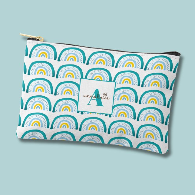Girls Rainbow turquoise Accessory Pouch (green rainbow accessory pouch)
