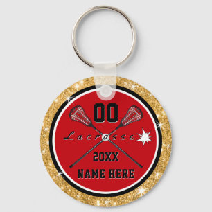 Girls Red and Gold Lacrosse Gifts, Personalised Key Ring
