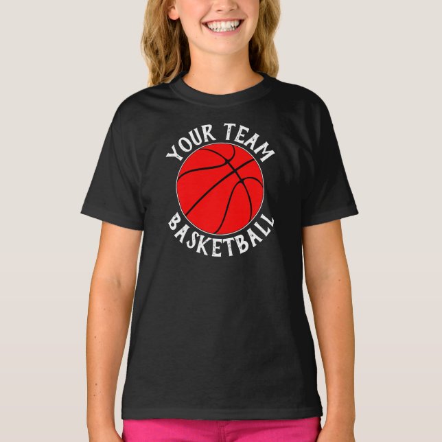 Girls Red Basketball Team, Player Name & Number T-Shirt (Front)