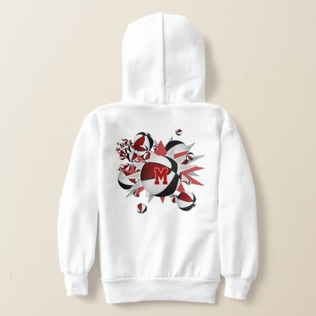 girl's red black basketballs stars monogrammed (Laydown Back)