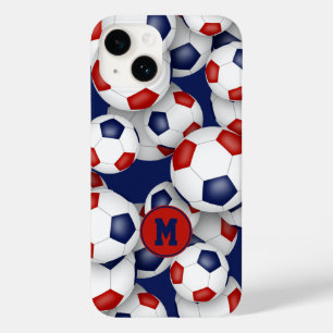 Girls red blue soccer balls pattern monogrammed  Case-Mate iPhone 14 case