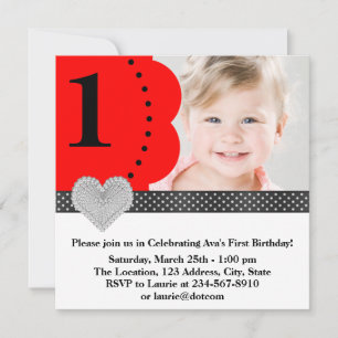 Girls Red Photo Birthday Party Invitation