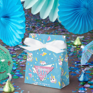 Girls Retro Blue Unicorn Birthday Favour Box